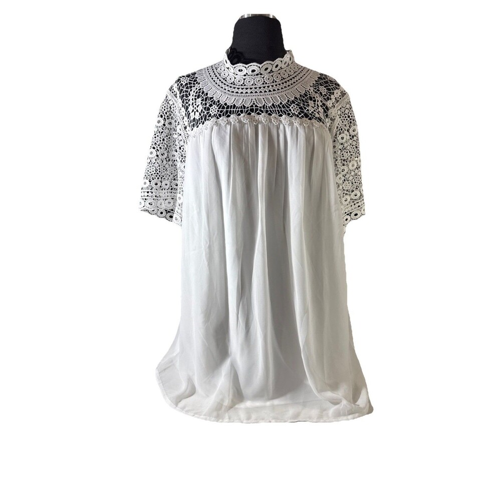 Fair Lady White Blouse Size 18 Lace Top& Sleeve High Lace Collar